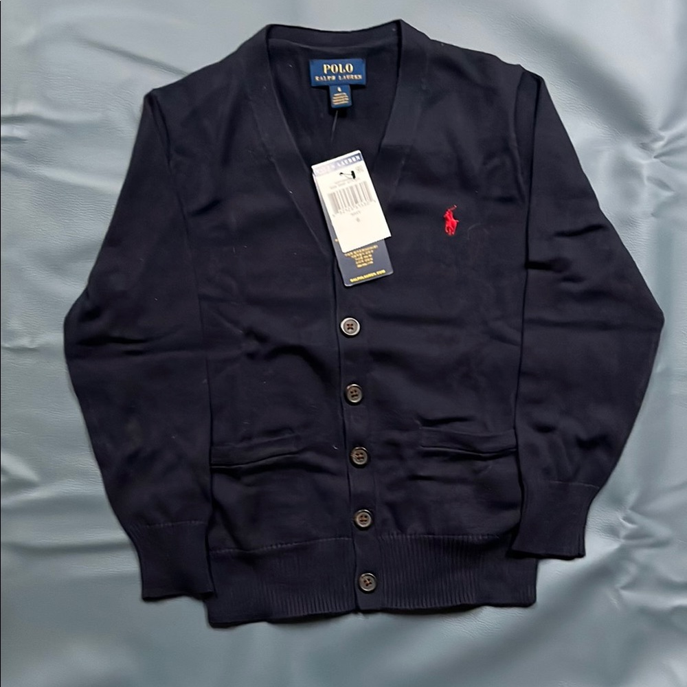 Polo by Ralph Lauren Boy’s size 6 Navy Blue Cardigan Sweater Classic Knit (new)